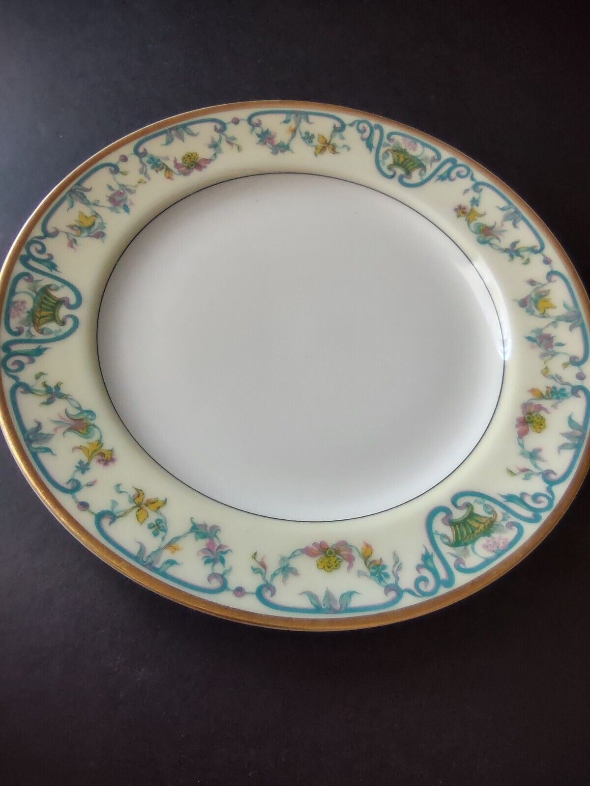 Haviland Limoges Blue Cream Yellow Flower Gold Trim Salad Plate 7-1/2" (lot 727)
