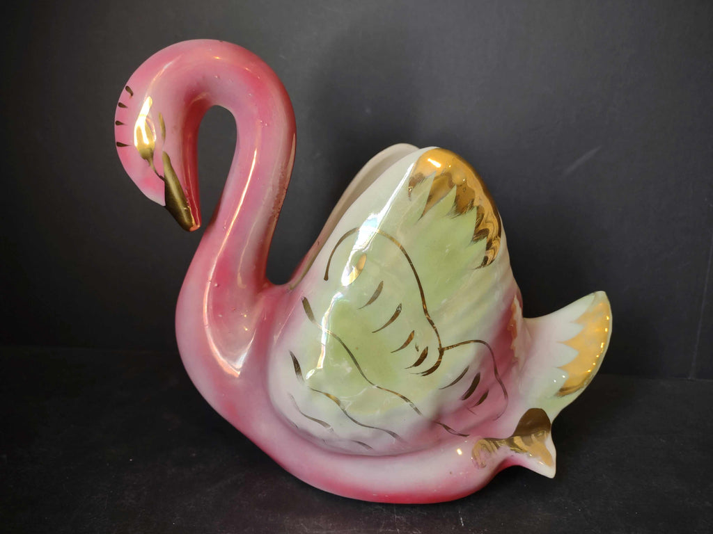 Vintage Ceramic Colonial Pink Swan Planter (lot 2904c)