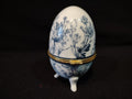Vintage Porcelain White Blue Egg Trinket Box 3-1/2" Tall (lot 3468)
