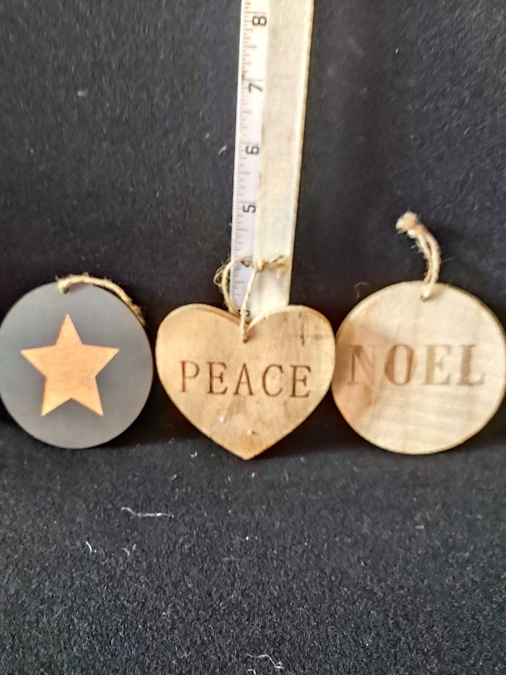 Christmas Wooden Ornaments 3 Noel 1 Peace 2 Stars 1 Joy Noel Peace 3.5"(Lot 4653