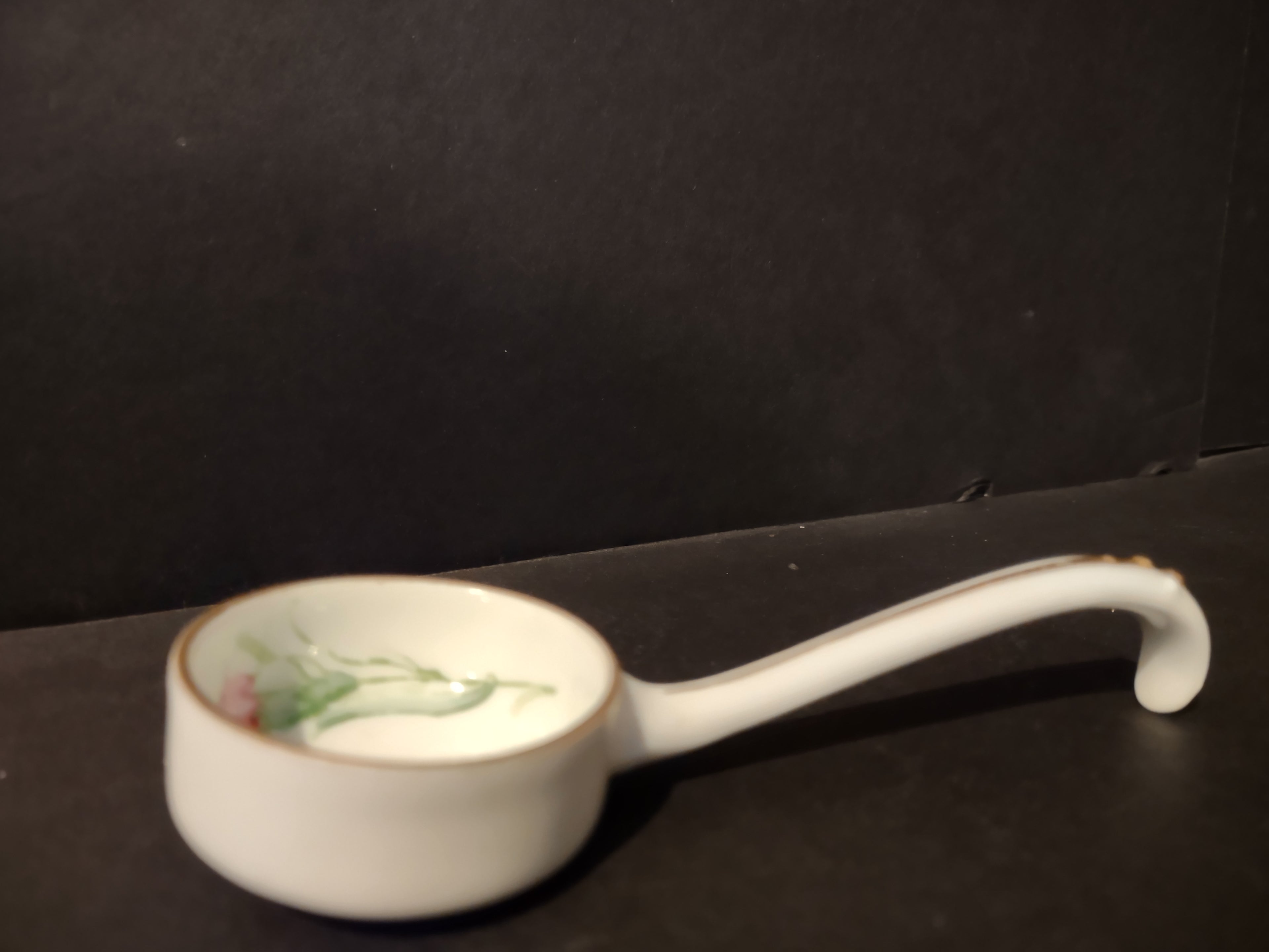 Vintage Small Spoon Ladle White Golden Trim Pink Flower (lot 5359)