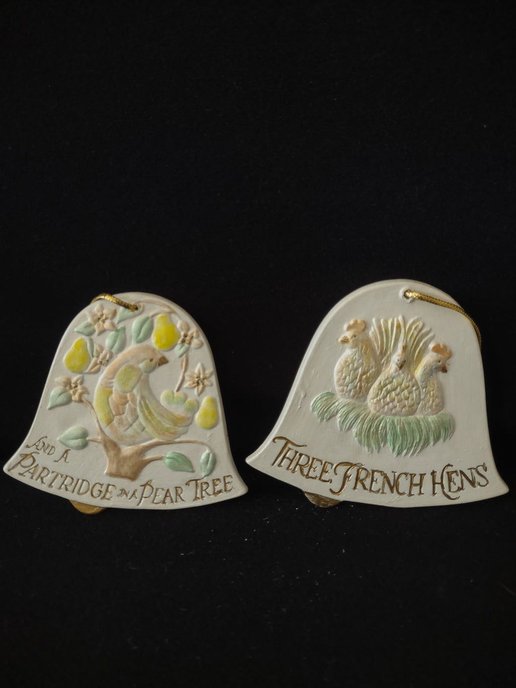 Six Ceramic Ornaments 12 Days Of Christmas Reversible (Lot 4159)