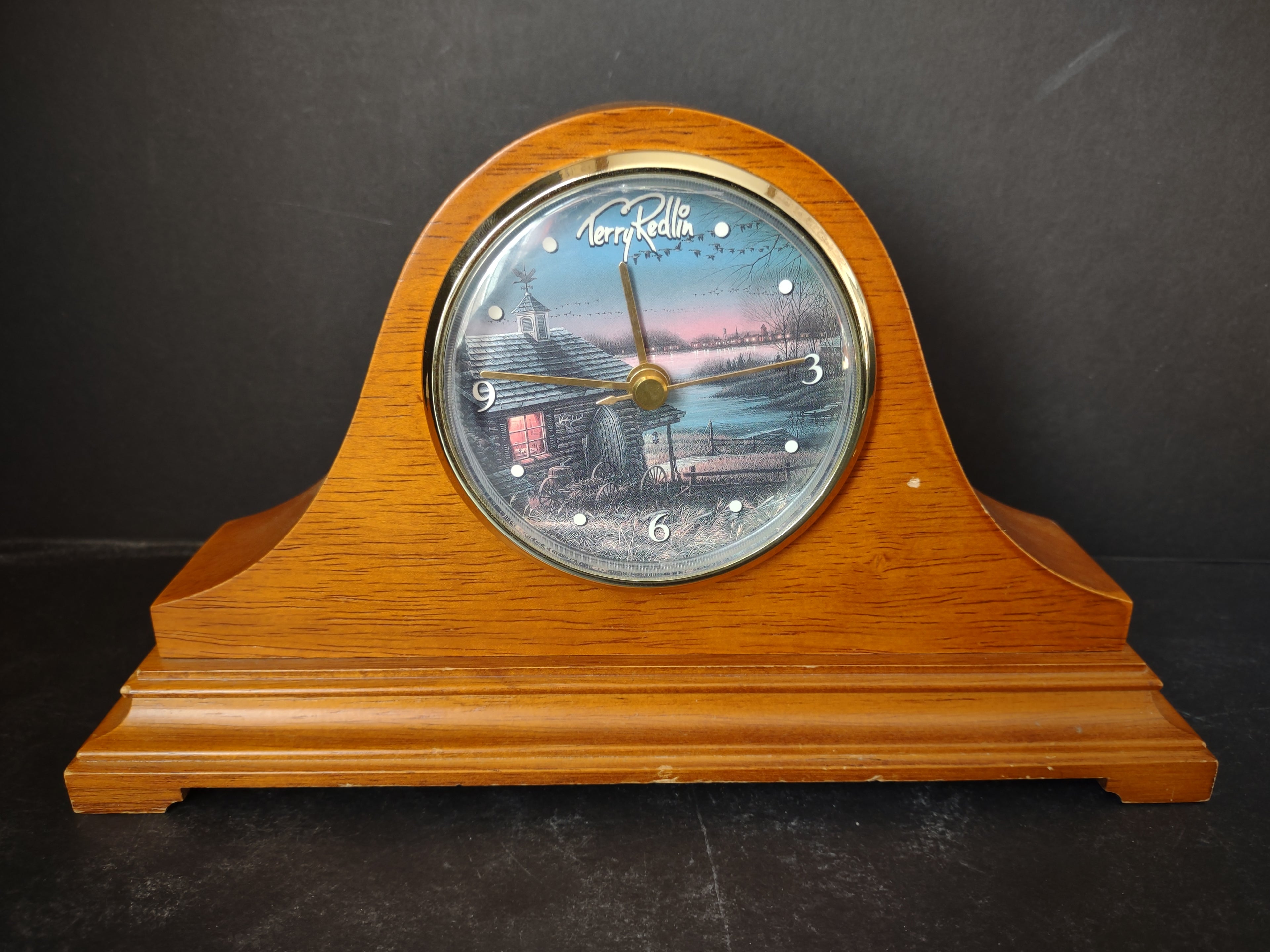 Vintage Terry Redlin Mantle Clock Wood Some Scratches (lot 5030)