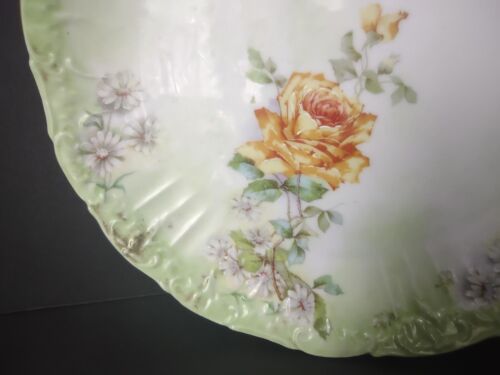 lot 760 4 x Dessert Plate Green Yellow Rose Daisy Raised Edge