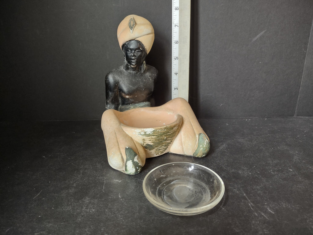 Vintage Nubian Blakamoor Ashtray MCM Chalkware Figurine IMPERFECT (lot 2651j)