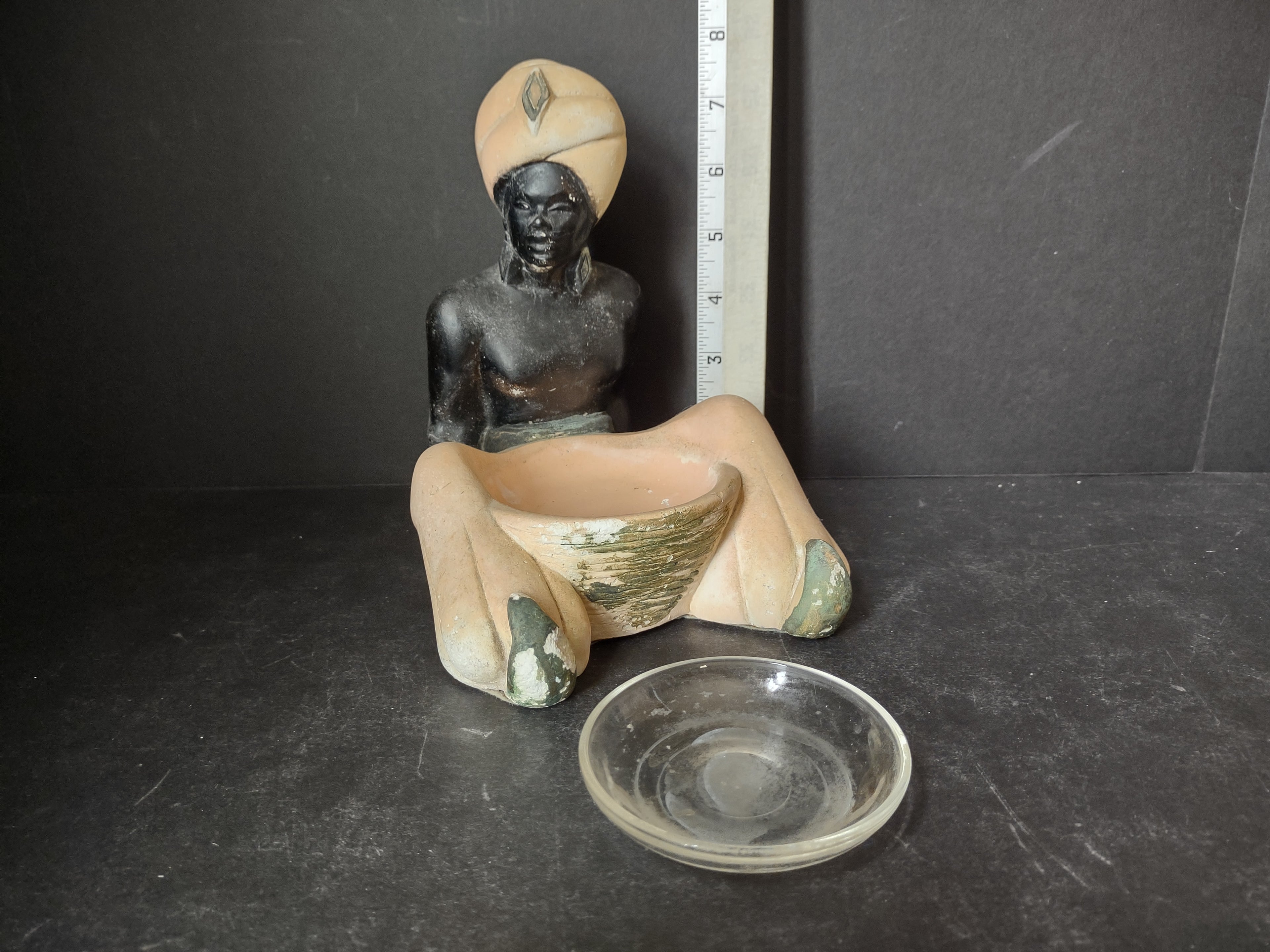 Vintage Nubian Blakamoor Ashtray MCM Chalkware Figurine IMPERFECT (lot 2651j)