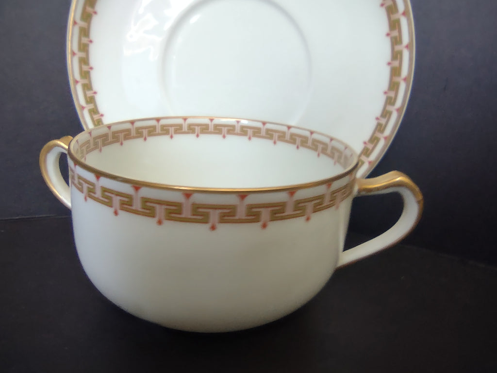 Haviland Limoges Bouillon Cup and Saucer Green Red Design (lot 1063)