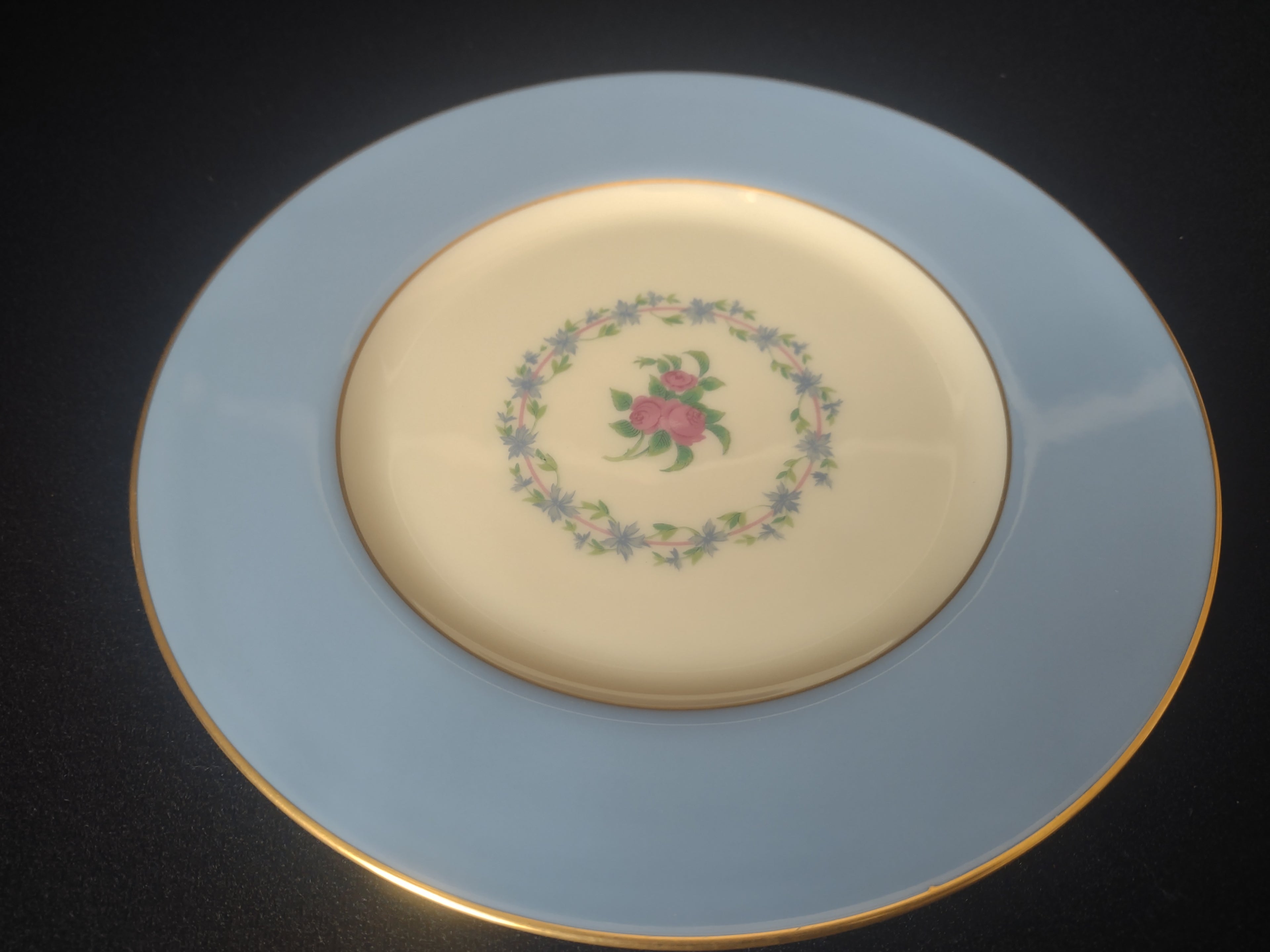 Vintage Lenox Blue Rim Black Starr & Frost Gorham Dinner Plate (lot 1797)