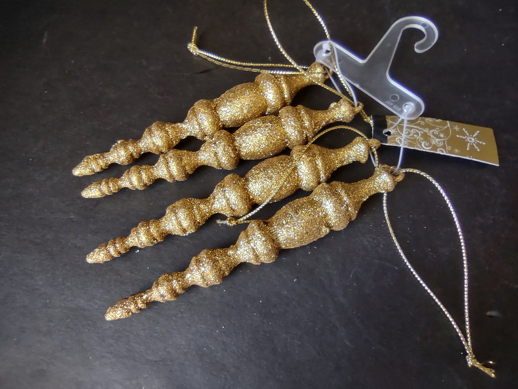 Set of 12 Christmas Ornaments Icicles Golden Sparkly (lot 1750 )