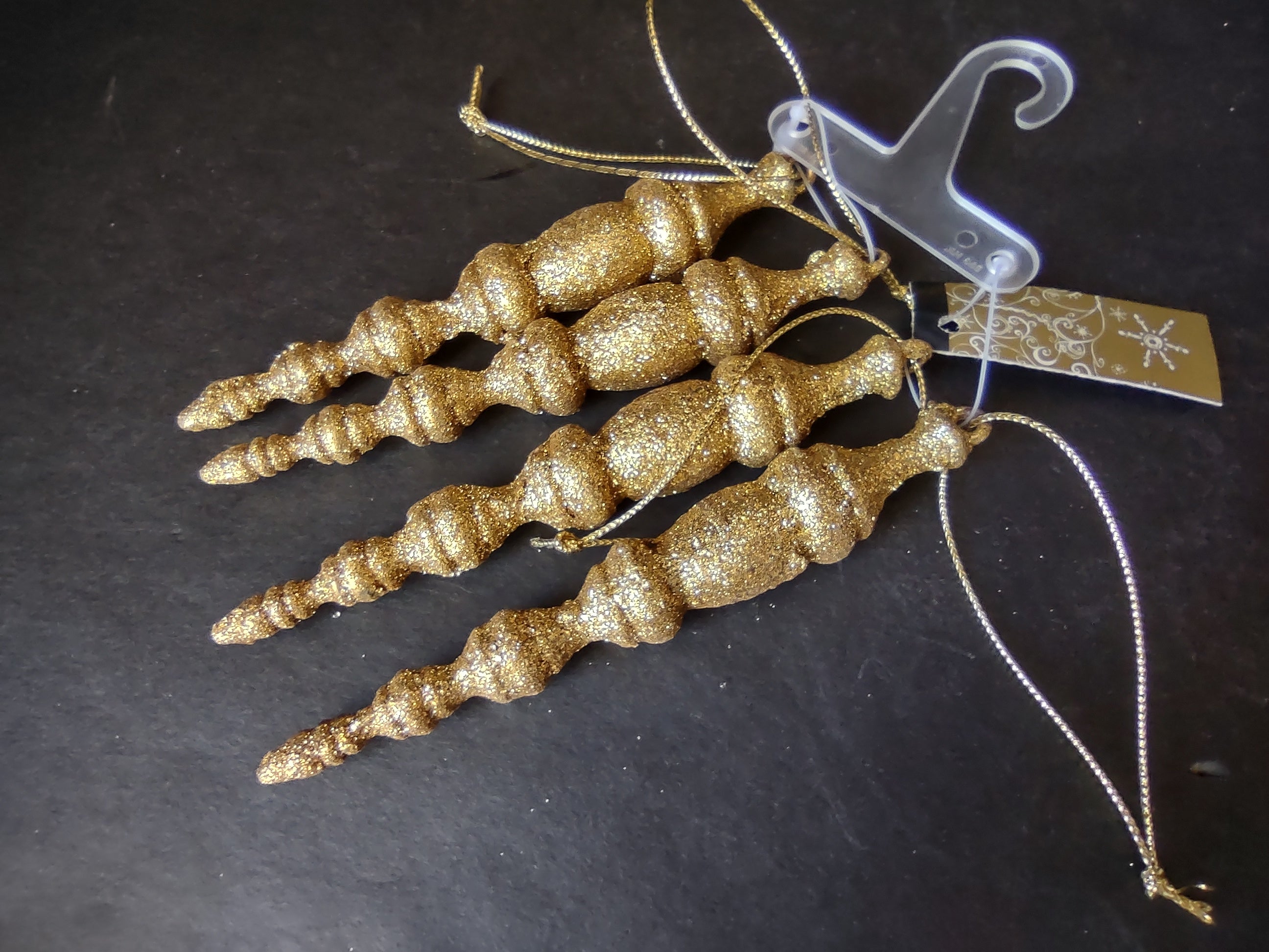Set of 12 Christmas Ornaments Icicles Golden Sparkly (lot 1750 )