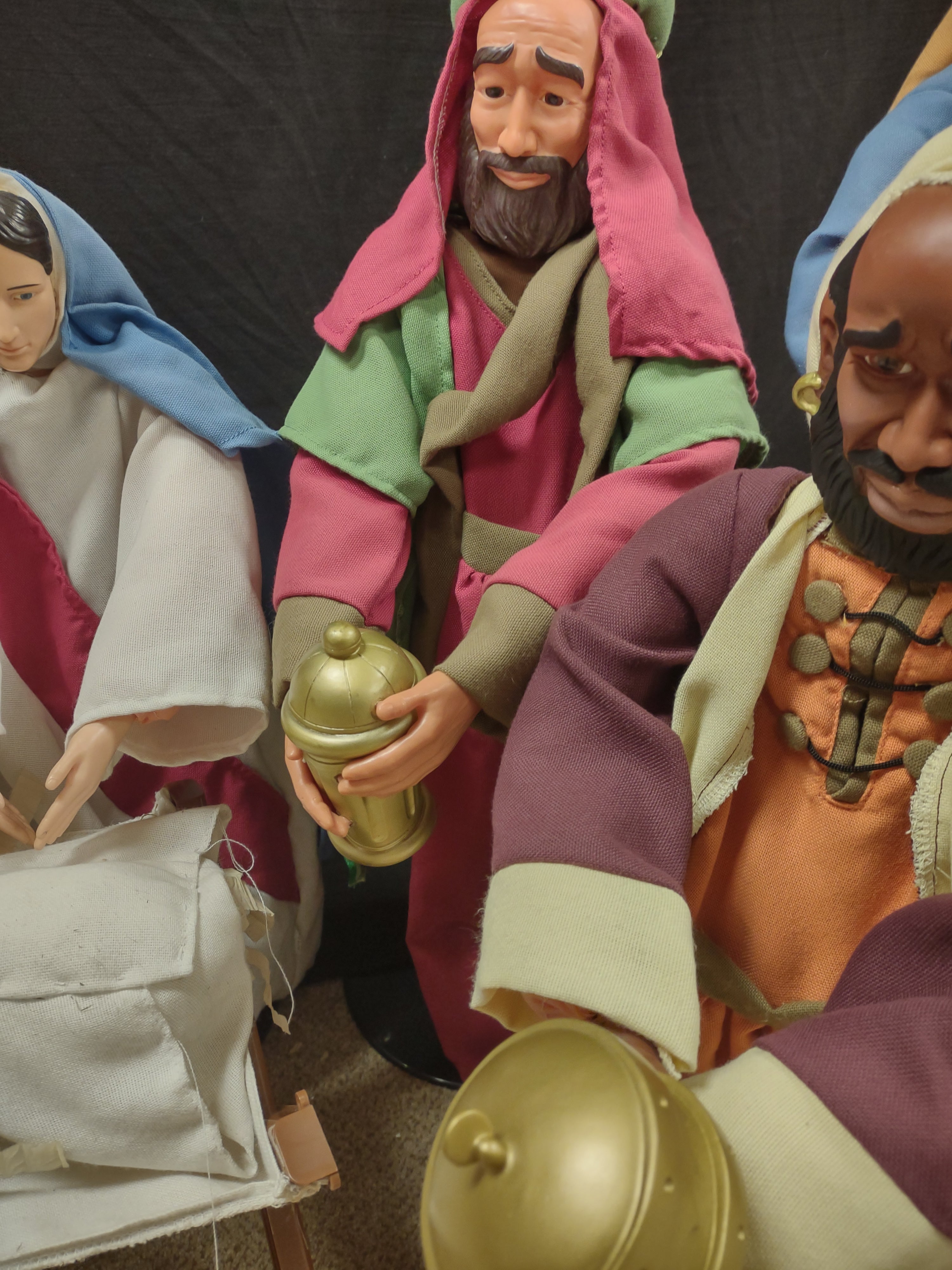 Vintage Christmas Nativity Set Cloth Mary Joseph Wise Men Baby 30" (Lot 1300)