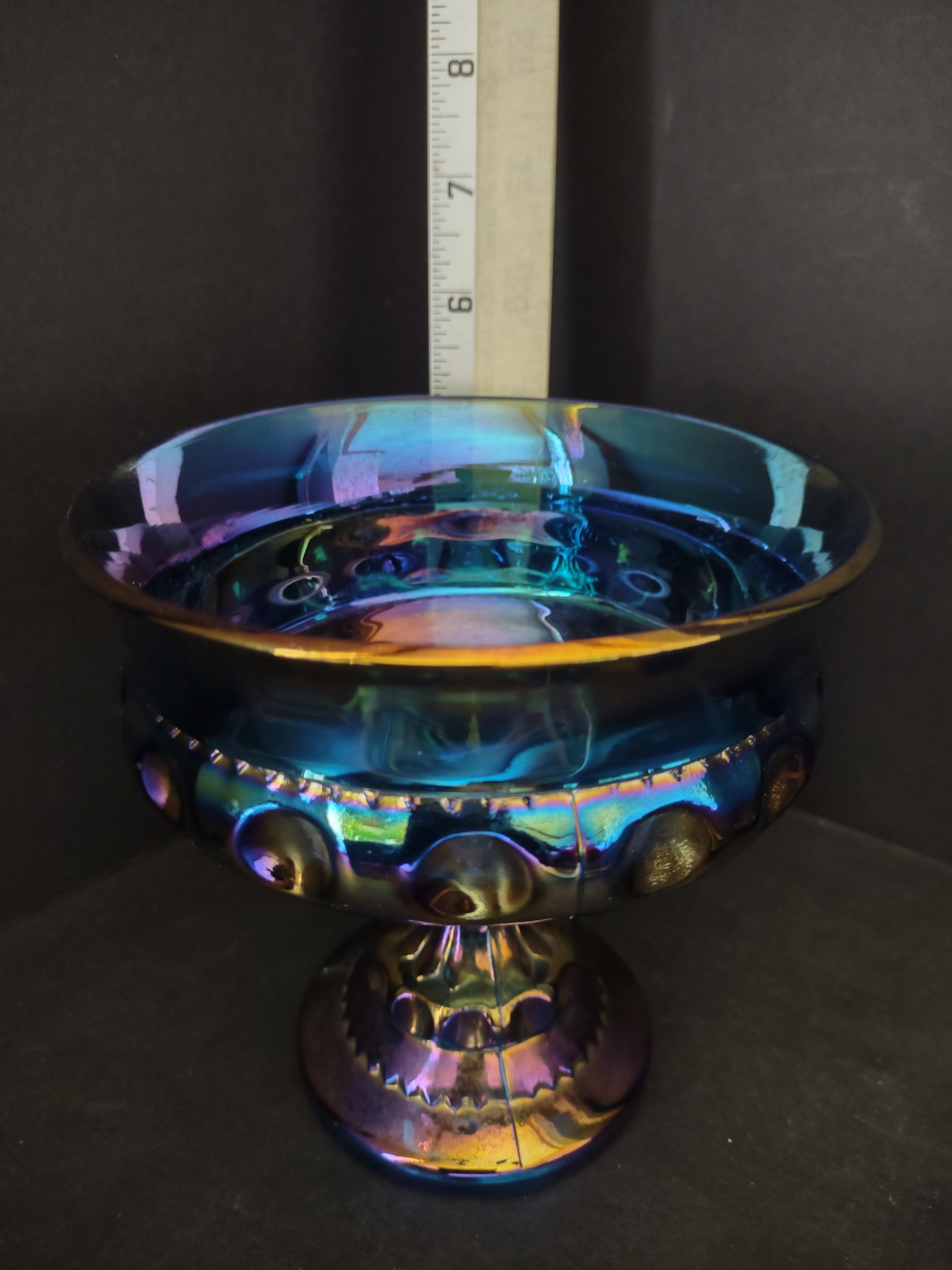 Indiana Carnaval Glass Kings Crown Thumbprint Candy Dish Iridescent (lot 2679c)