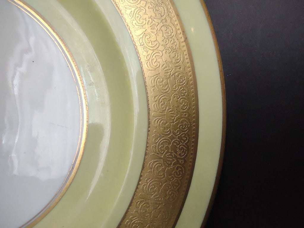 Haviland USA Heavy Ornate Gold Trim Yellow Dinner Charger Plate 10-7/8" (lot 721
