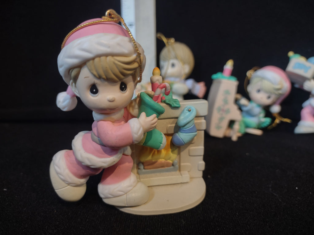 Christmas Hallmark Ornament x 4 Children Horsy Piano Fireplace (lot 2498c)