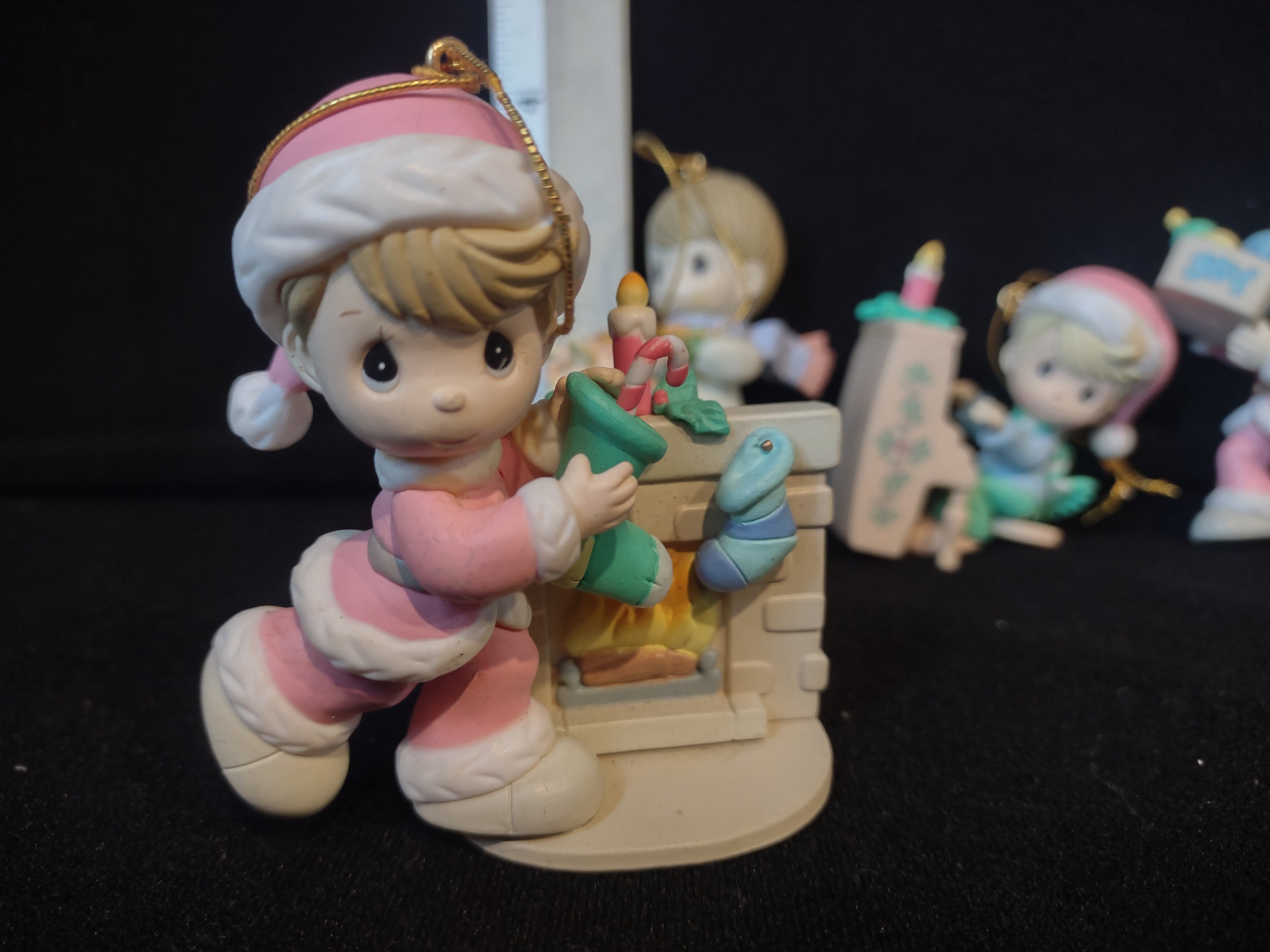 Christmas Hallmark Ornament x 4 Children Horsy Piano Fireplace (lot 2498c)