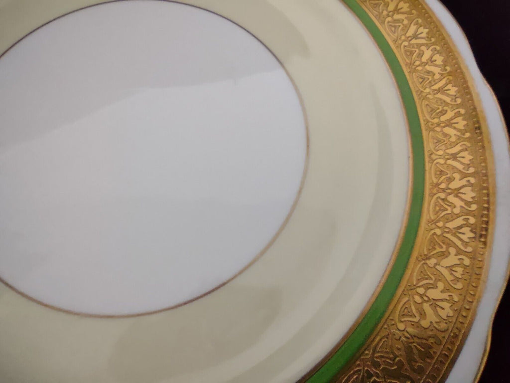 Set 2 Heavy Gold Trim Coronet Dinner Plate Bone China Green Cream (Lot 316)
