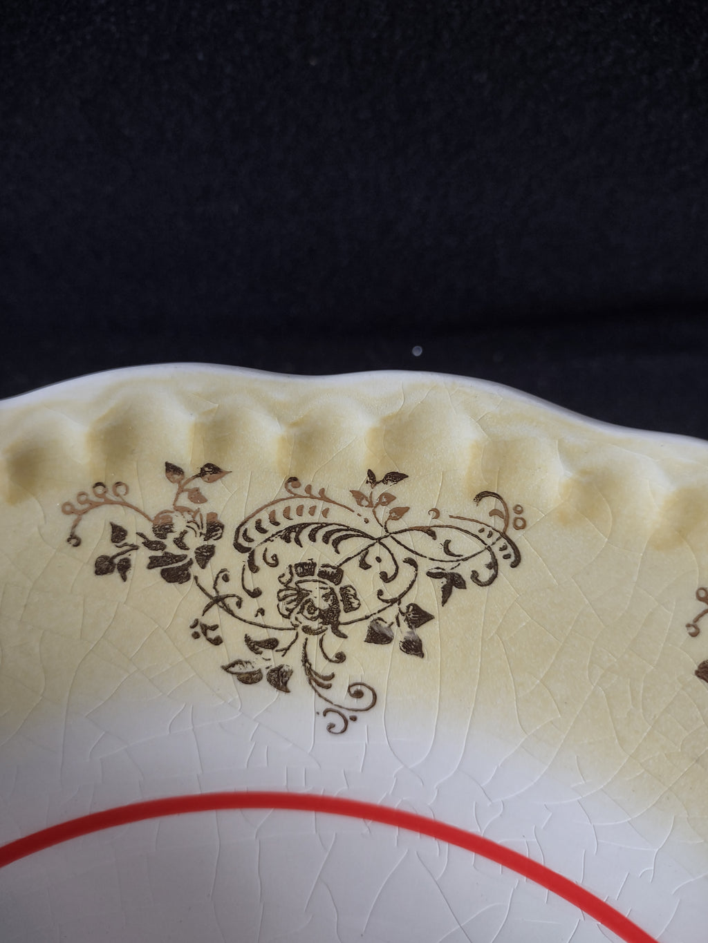 Vintage 9.5" Serving Bowl x 3 Green Yellow Blue Gold Trim Floral (Lot 5043)