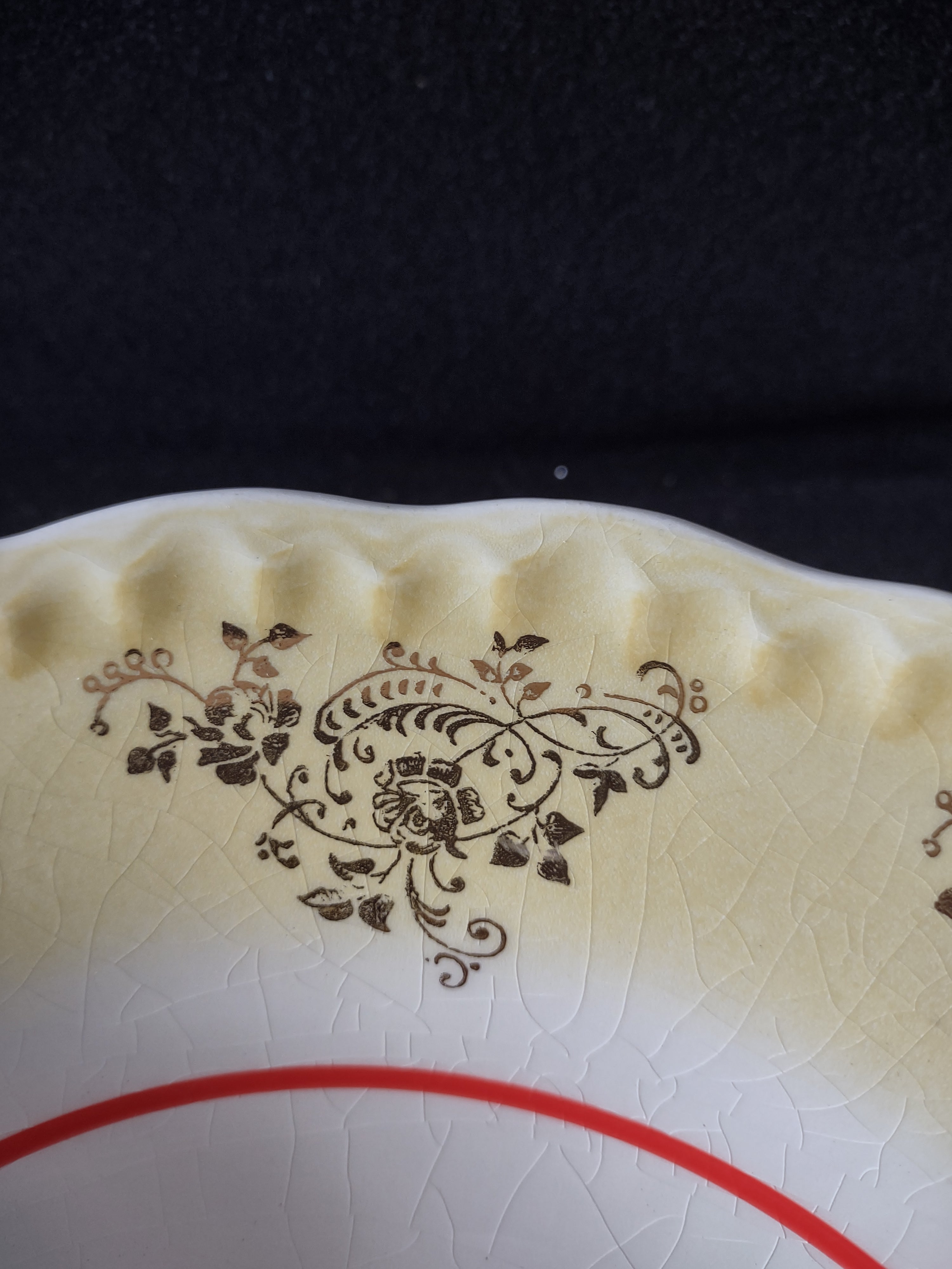 Vintage 9.5" Serving Bowl x 3 Green Yellow Blue Gold Trim Floral (Lot 5043)