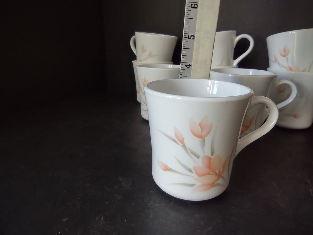 Corelle Peach Floral Tea Coffee Cup Mug x 9 (lot 2966c)