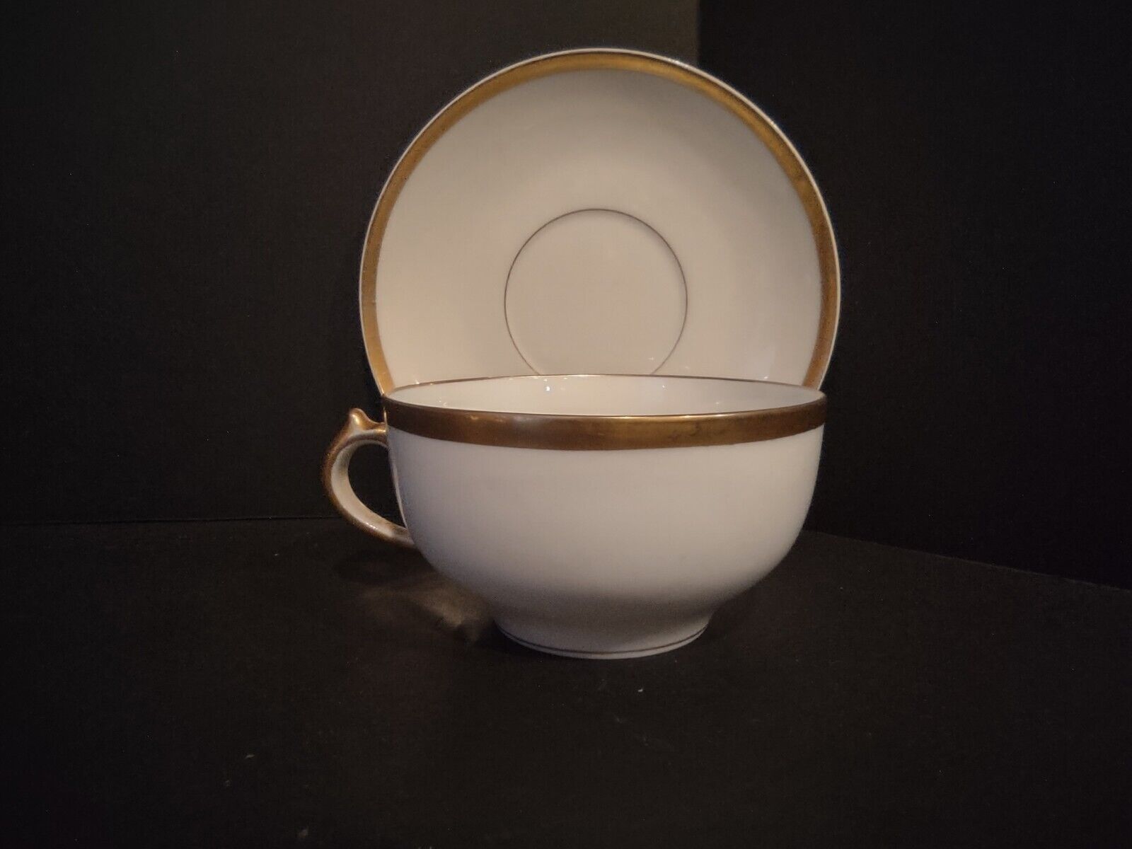GDA Limoges France Porcelain Cup & Saucer White Gold Trim (lot 683)