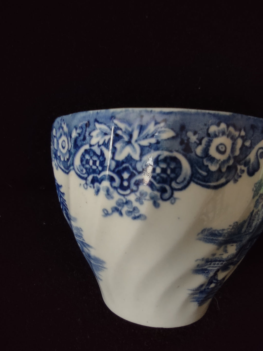 Vintage English Ironstone Teacup Blue White House Scene (Lot 5572)