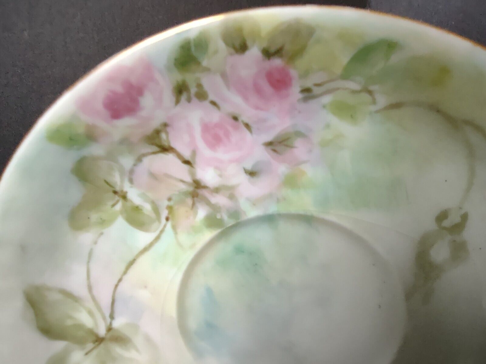 Haviland Limoges Gold Trim Pink Roses Teacup and Saucer IMPERFECT (lot 703)