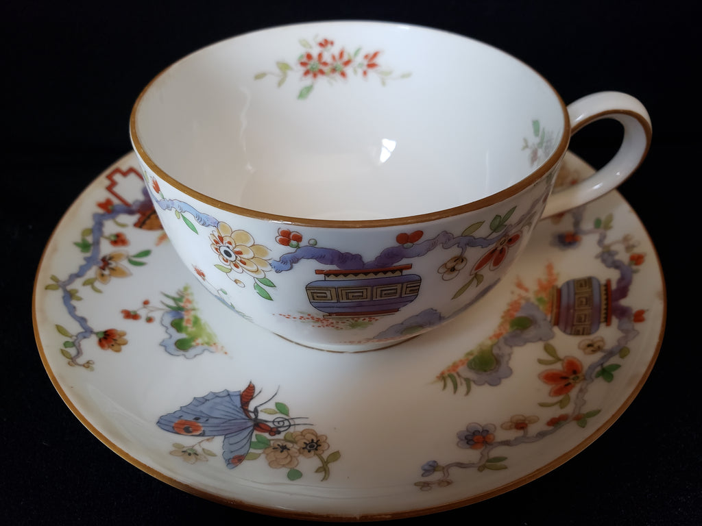 Vintage Royal Worcester Black Higgins Seiter Butterfly Tea Cup Saucer (lot 2120)