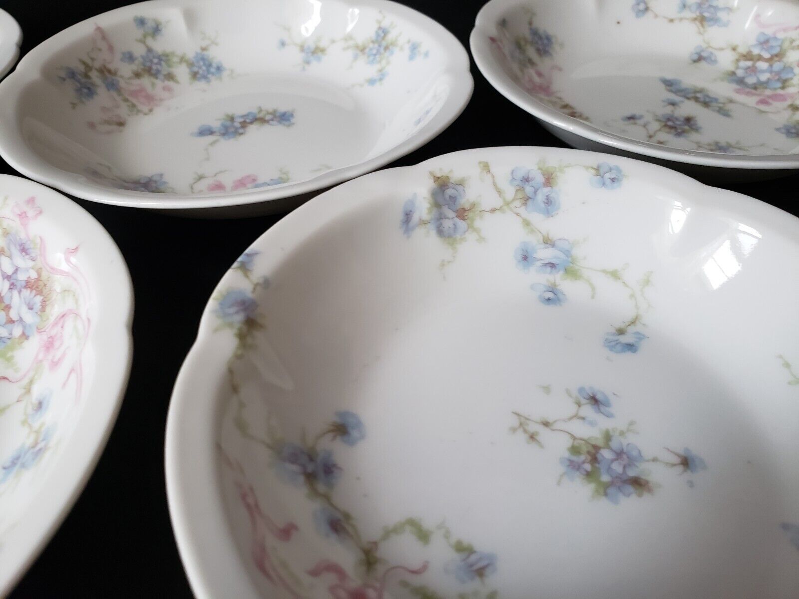 Haviland Limoges France 5 x Bowl 5" Gold Trim Pink Blue Forget Me Not (lot 573)