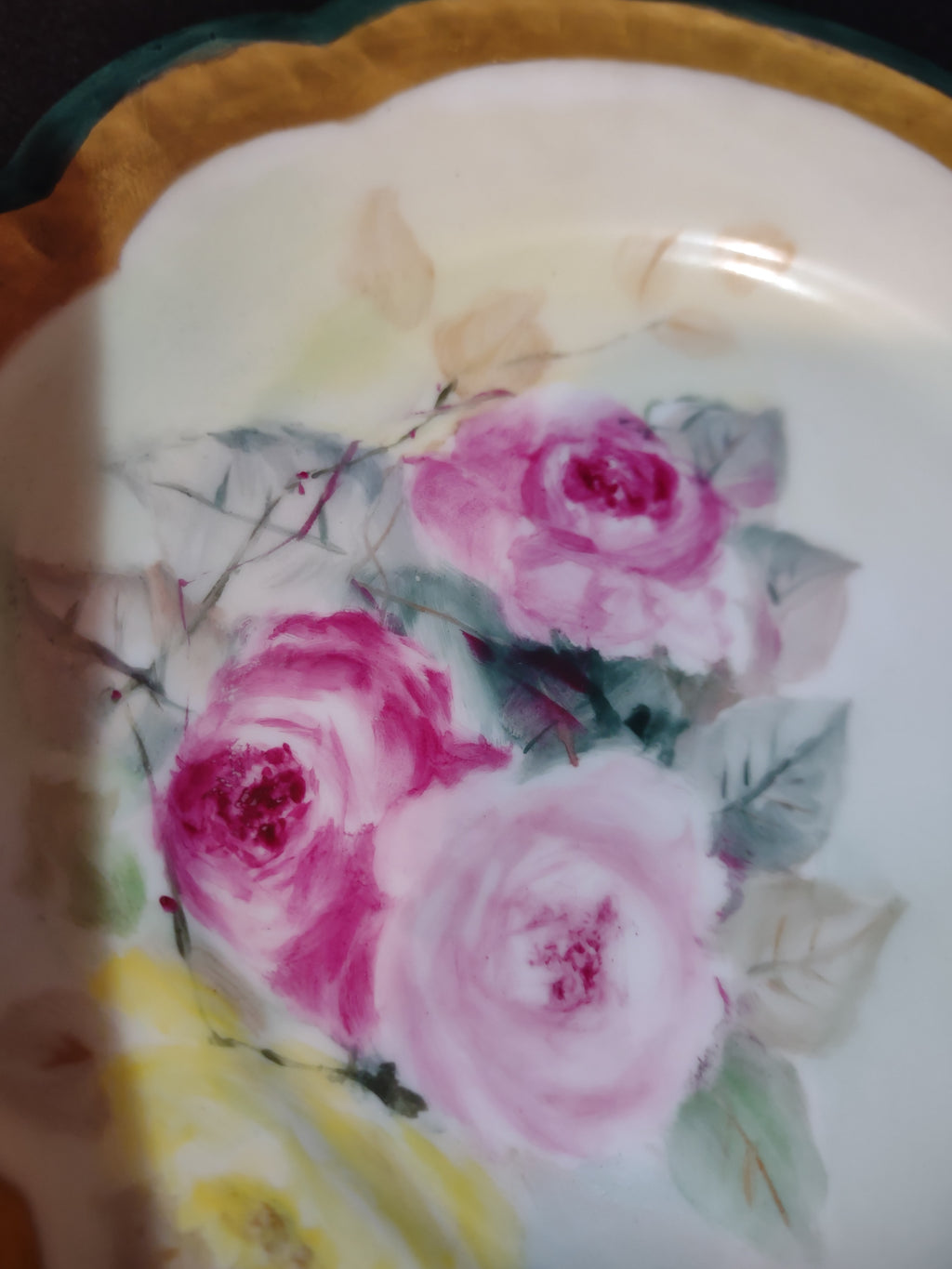 Vintage German Carmen Porcelain Plate Pink Roses Gilded Gold Rim X 3 (Lot 5350)