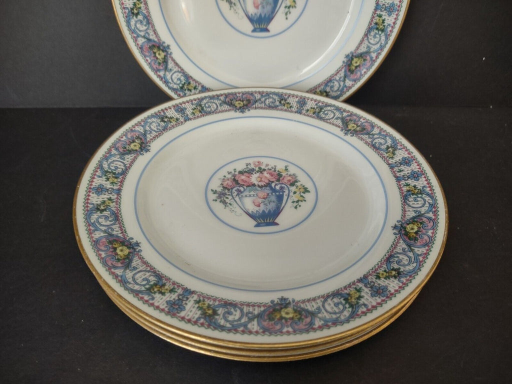 Set of 4 Limoges France Dessert Salad Blue Floral Plate 7-3/4" (lot 439)