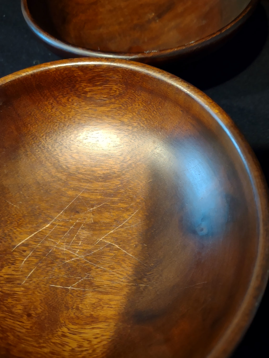Vintage Wooden Large Salad Bowl 4 Small Bowls Serving Utensils (Lot 5231)