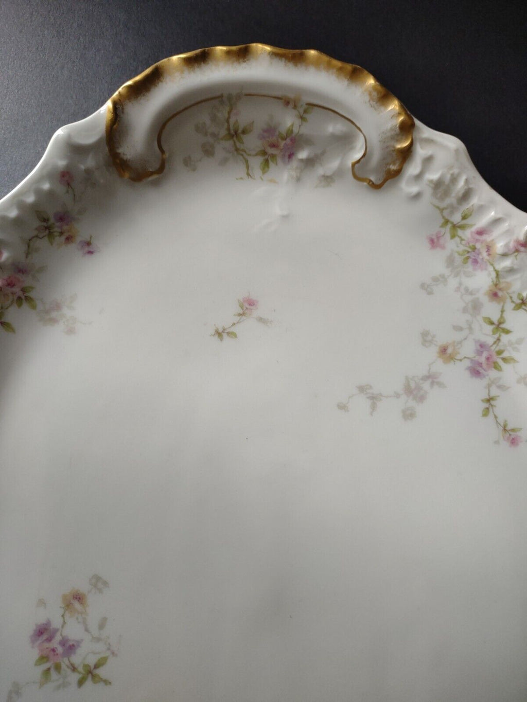 Haviland Limoges Gold Handle Pink Purple Rose Serving Platter 16" (lot 339)