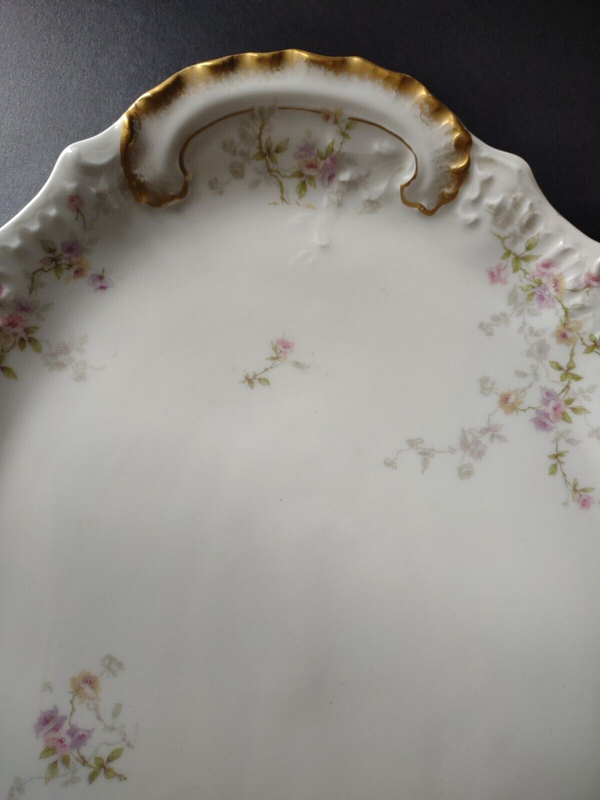 Haviland Limoges Gold Handle Pink Purple Rose Serving Platter 16" (lot 339)