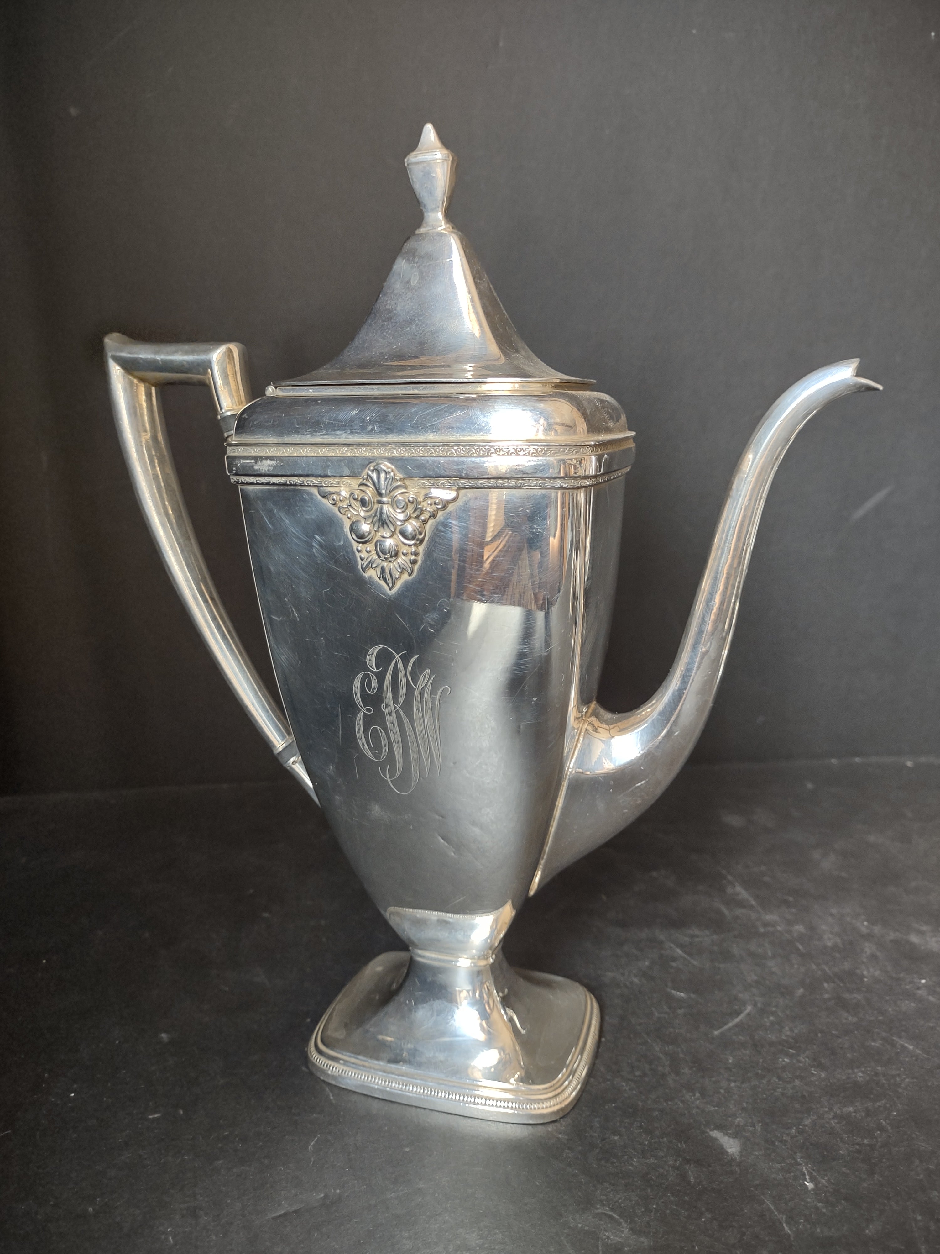 Vintage Silver Plated Adoration Rogers Bros Coffee Pot Monogrammed (lot 3058c)