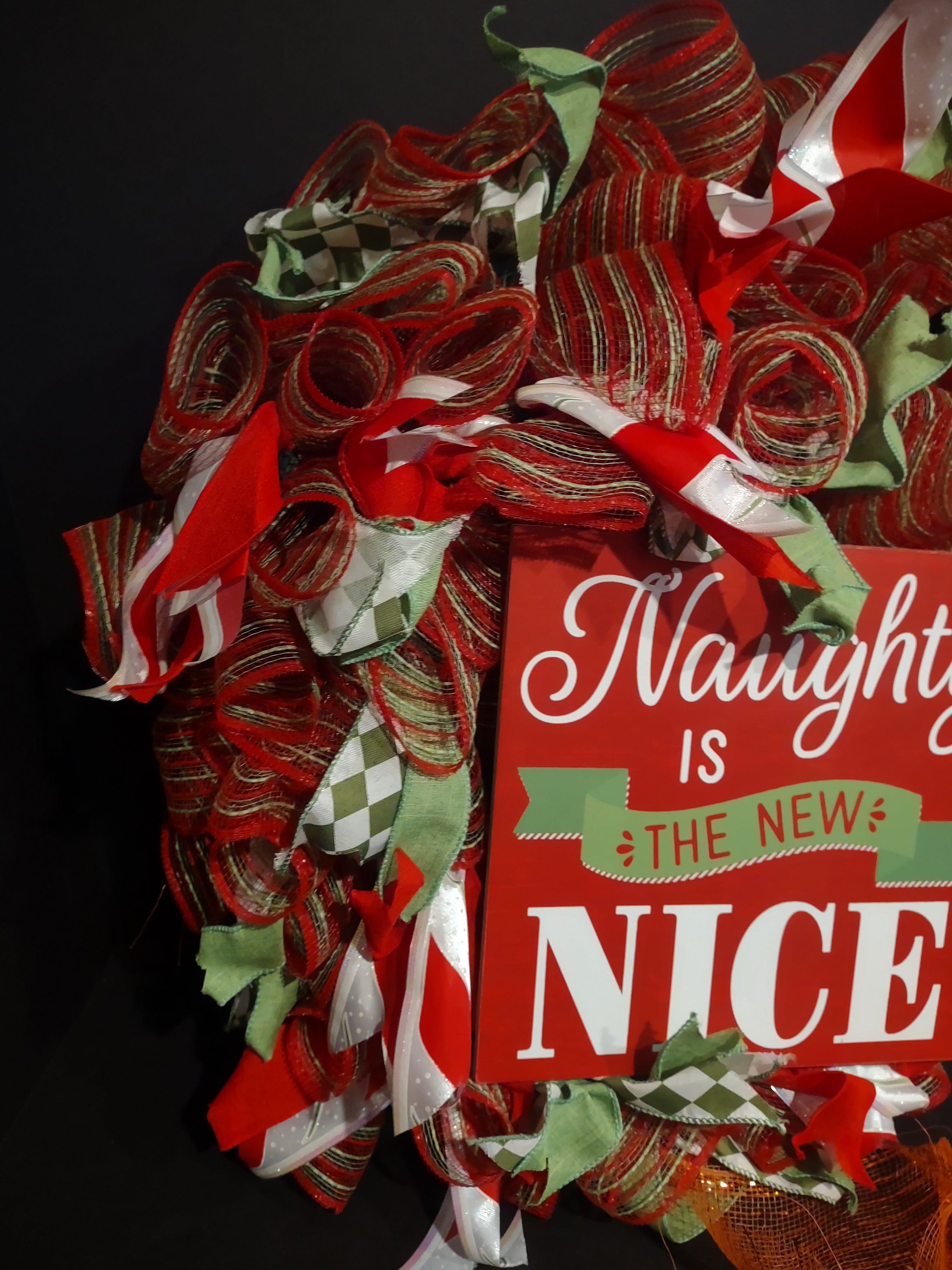 Christmas Naughty is New Nice Mesh Ribbon Wreath Handmade 22" (lot 1398)