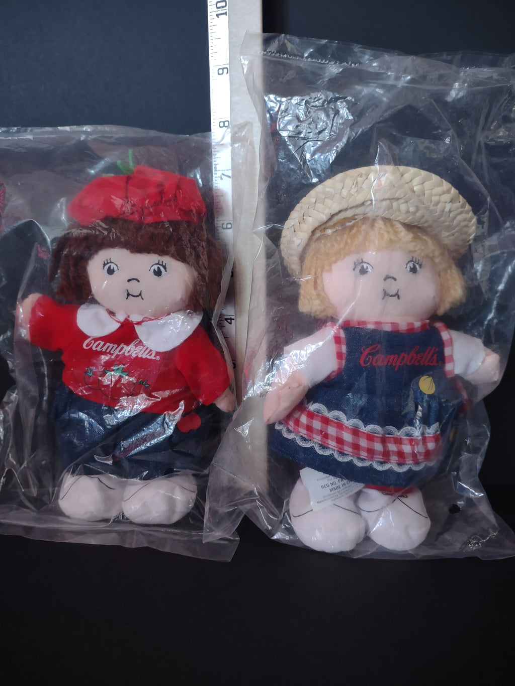 Vintage Campbells Soup Kids Beanbag Plush Toys Straw Hat Beret Set Of 2(Lot 4735