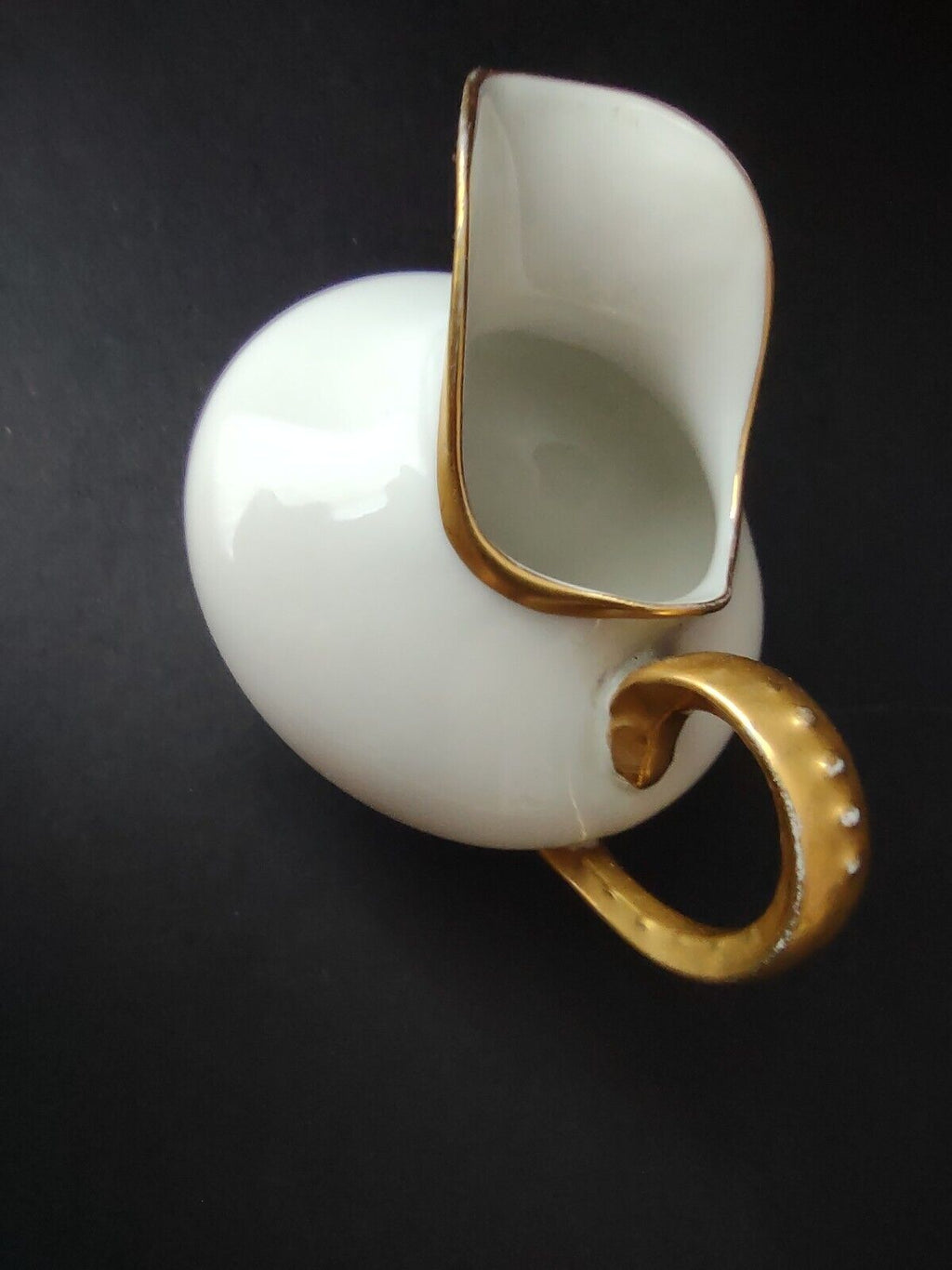 M. Redon France Limoges Heavy Thick Gold Trim Creamer Pitcher 3" tall (lot 713)