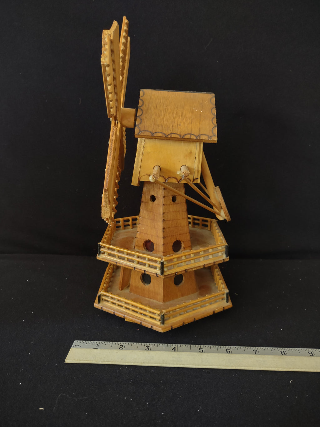 Vintage 70's Wooden Wind Mill Space For Music Box (Lot 3661)