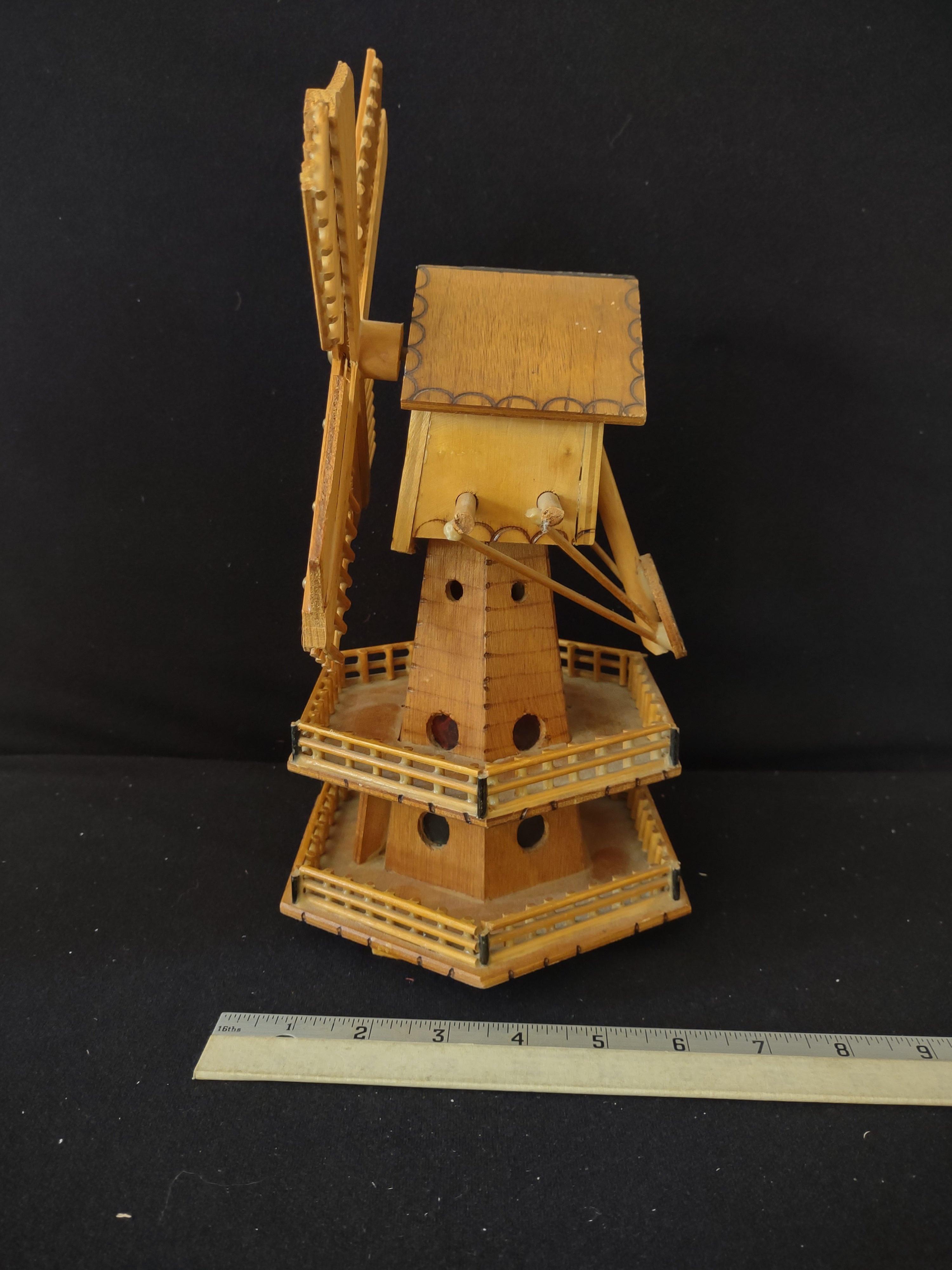 Vintage 70's Wooden Wind Mill Space For Music Box (Lot 3661)