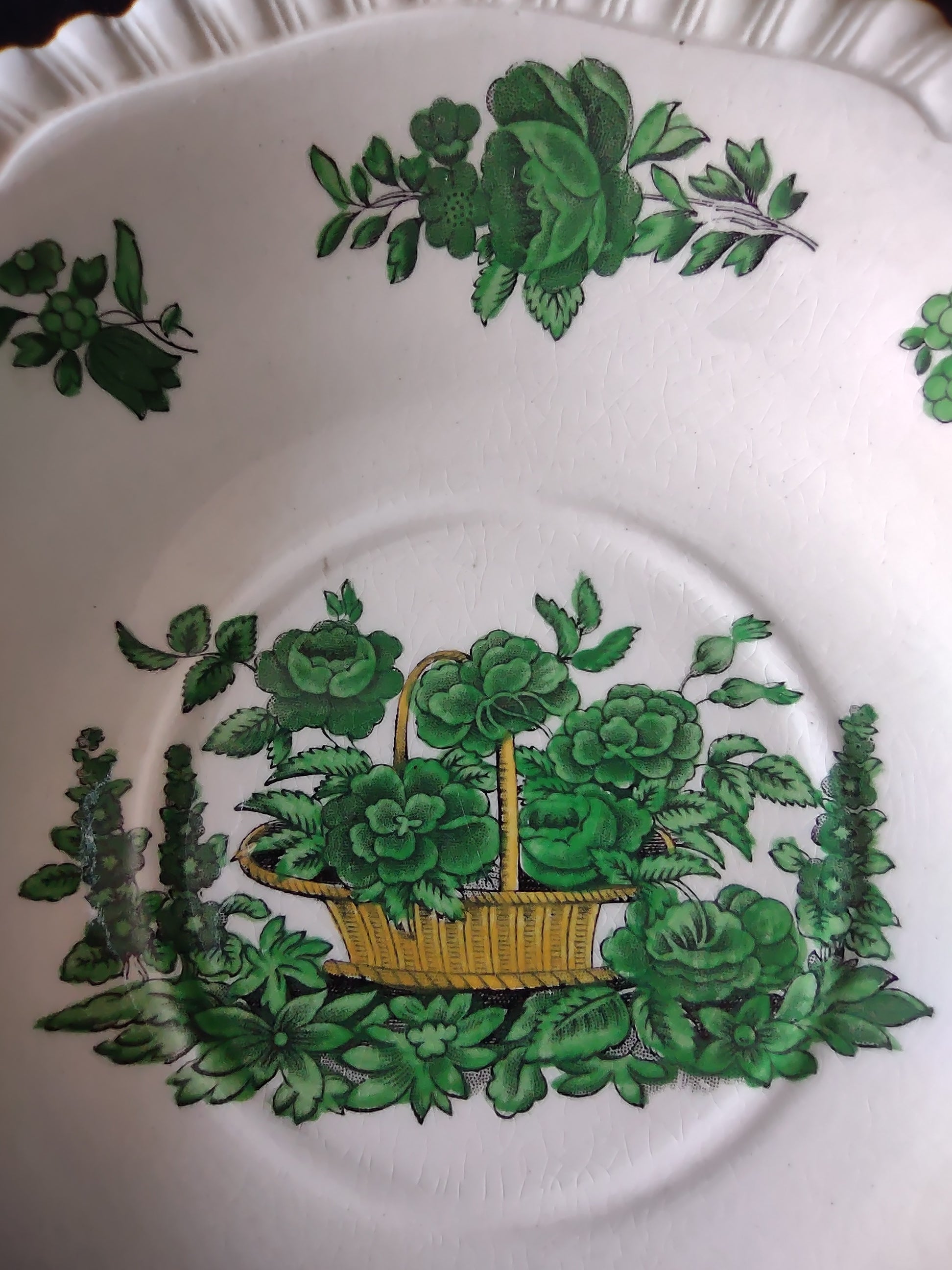 Vintage Spode Teacup Saucer Green Basket Ironstone English Countryside (Lot 5796