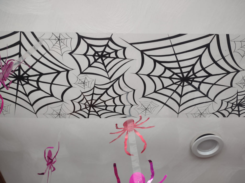 Vintage Halloween Foil Spider Hanging from Web Skull Pumpkin (lot 3132j)