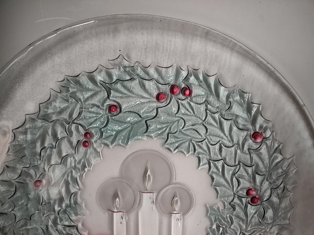 Christmas Wreath Candle Glass Plate Platter LE Smith 13" (lot 2786c)