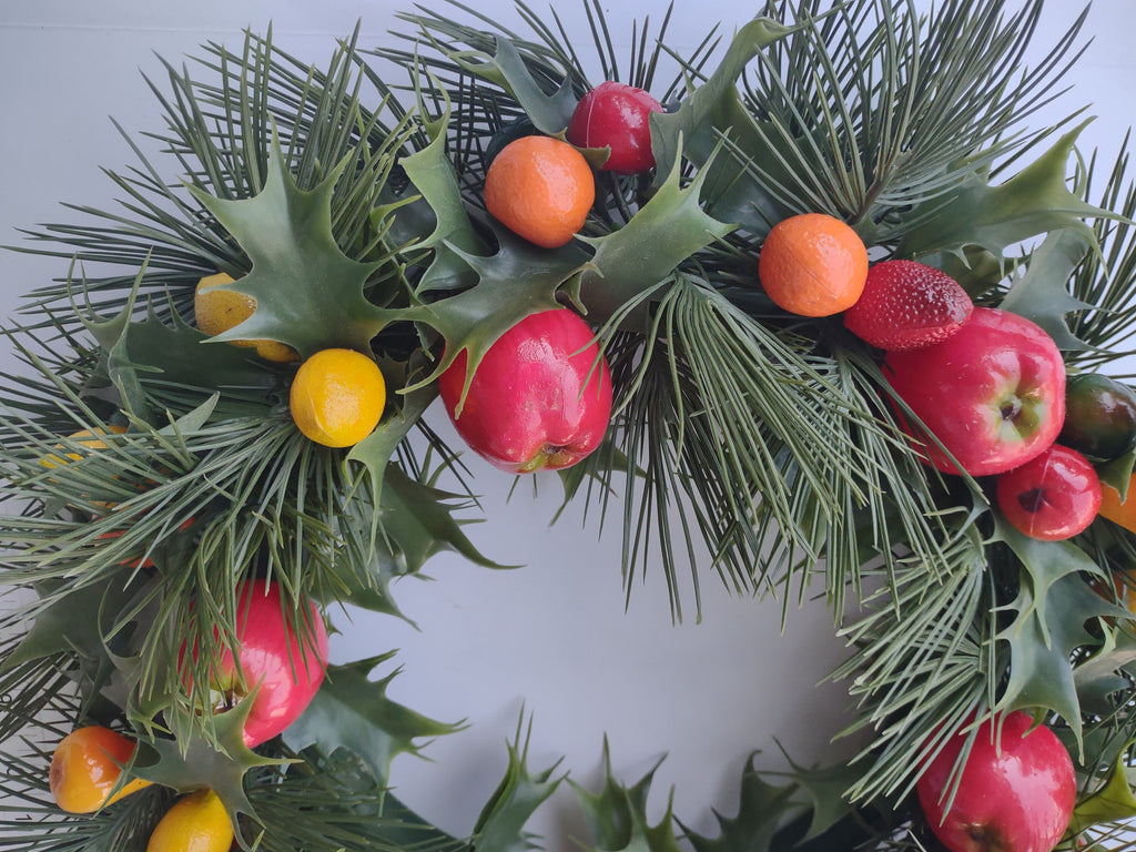 Halloween Artificial Fruit Autumn Fall Green Orange Yellow Wreath 14" (lot 3068)