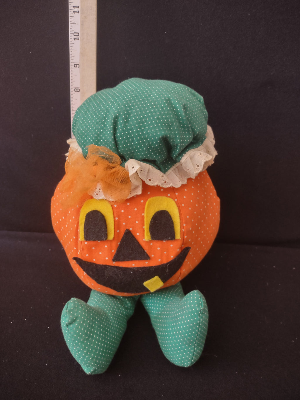 Vintage Halloween Primitive Plush Pumpkin with Hat & Legs x 2 (lot 3004j)