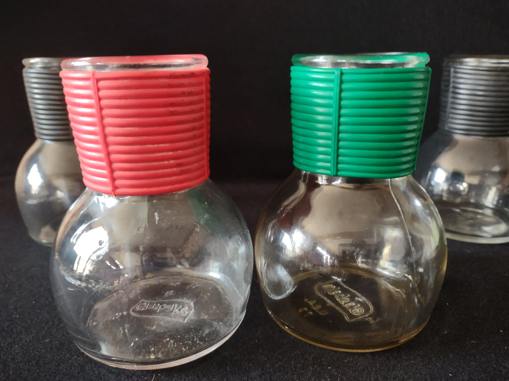 Vintage Hottle Carafe Milk Glass x 4 NO Lid Glasbake Red Green Black (lot 5253)
