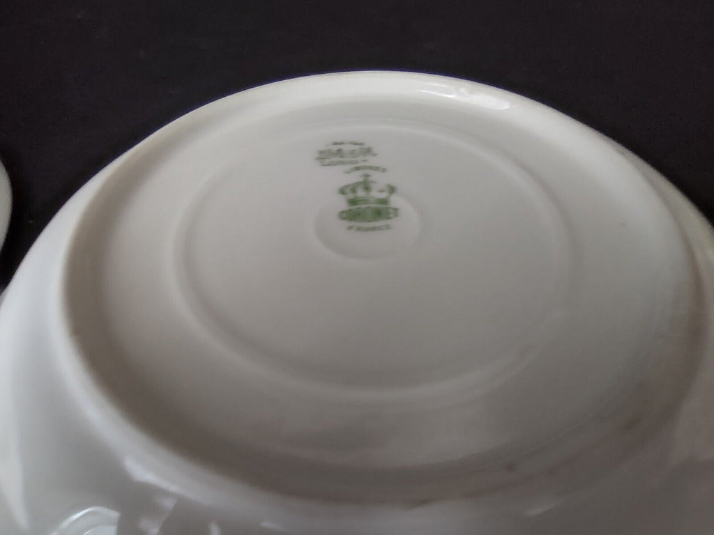 Coronet Limoges France 2 x Soup Plate Mint Band Gold Trim Pink Rose (lot 551)