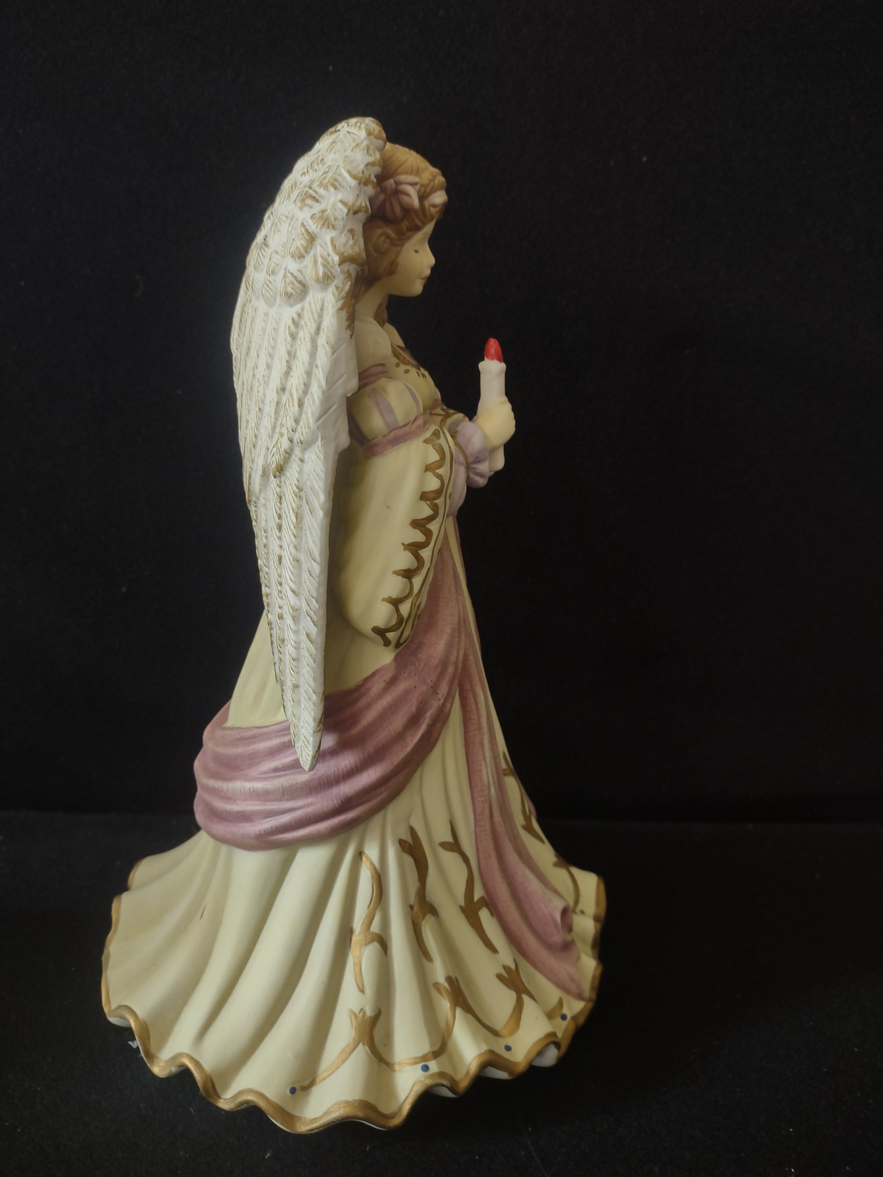 Christmas Vintage Ceramic Winged Angel With Candle Figurine Statue (Lot 3569)