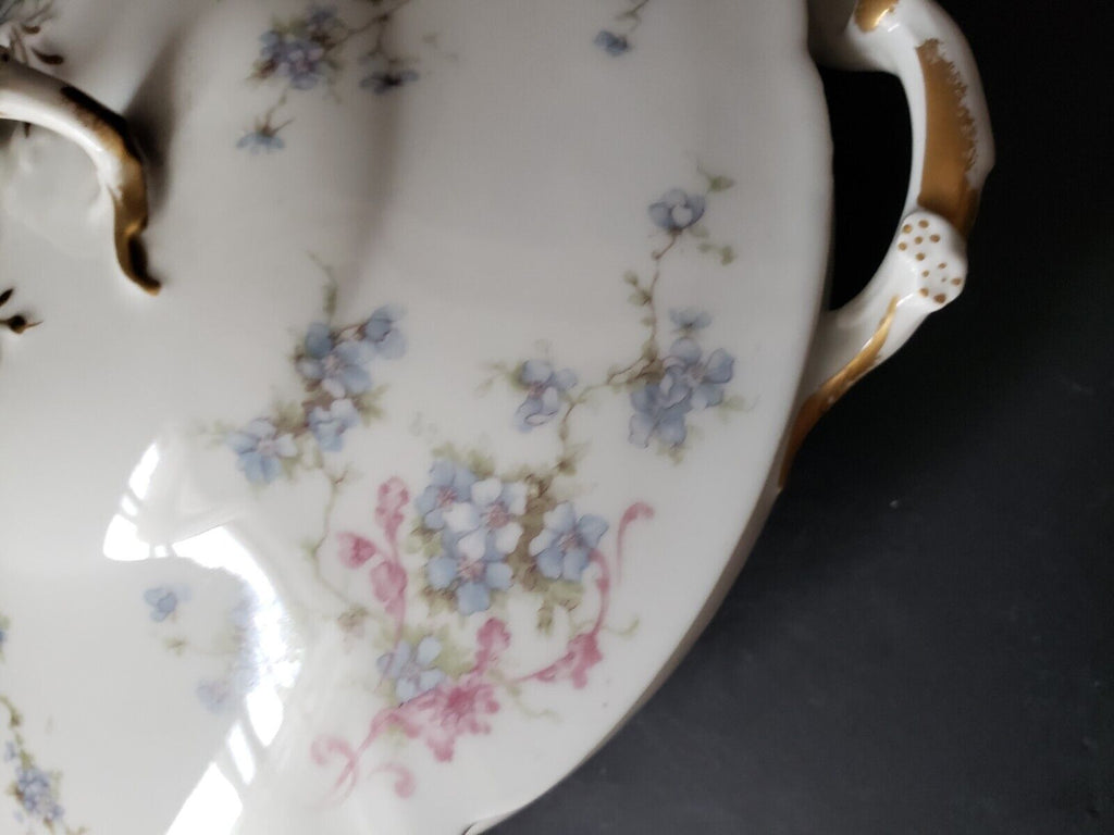 Haviland Limoges France Round Tureen Gold Trim Pink Blue Forget Me Not (lot 572)
