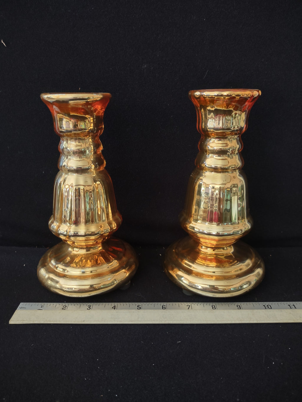 Vintage Gold Glass Taper Candle Holders (Lot 3919)