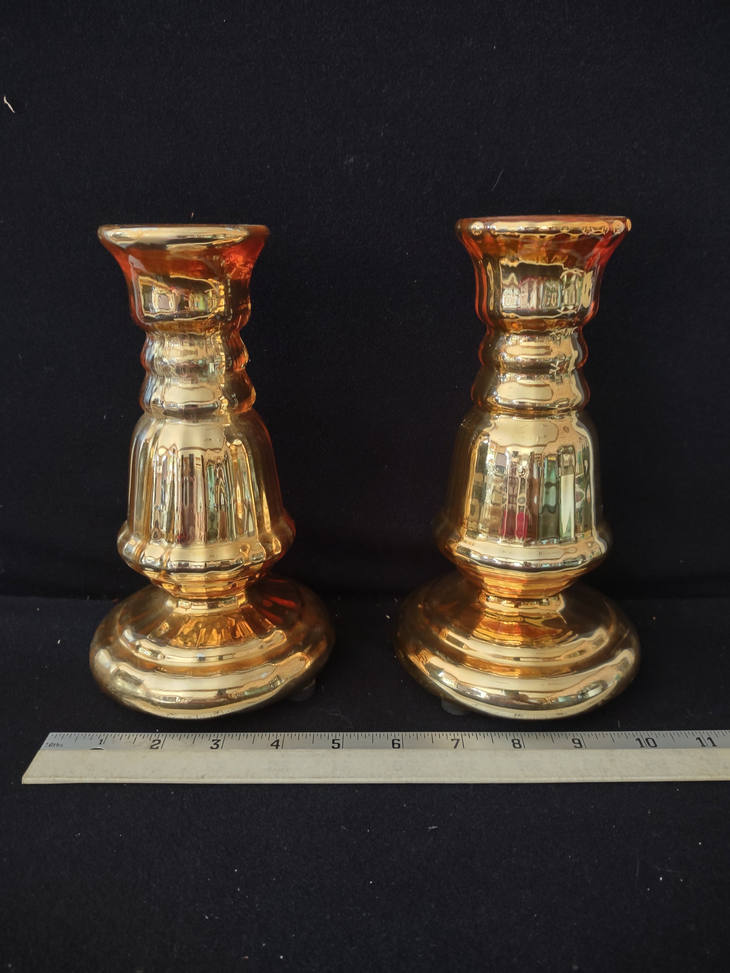 Vintage Gold Glass Taper Candle Holders (Lot 3919)